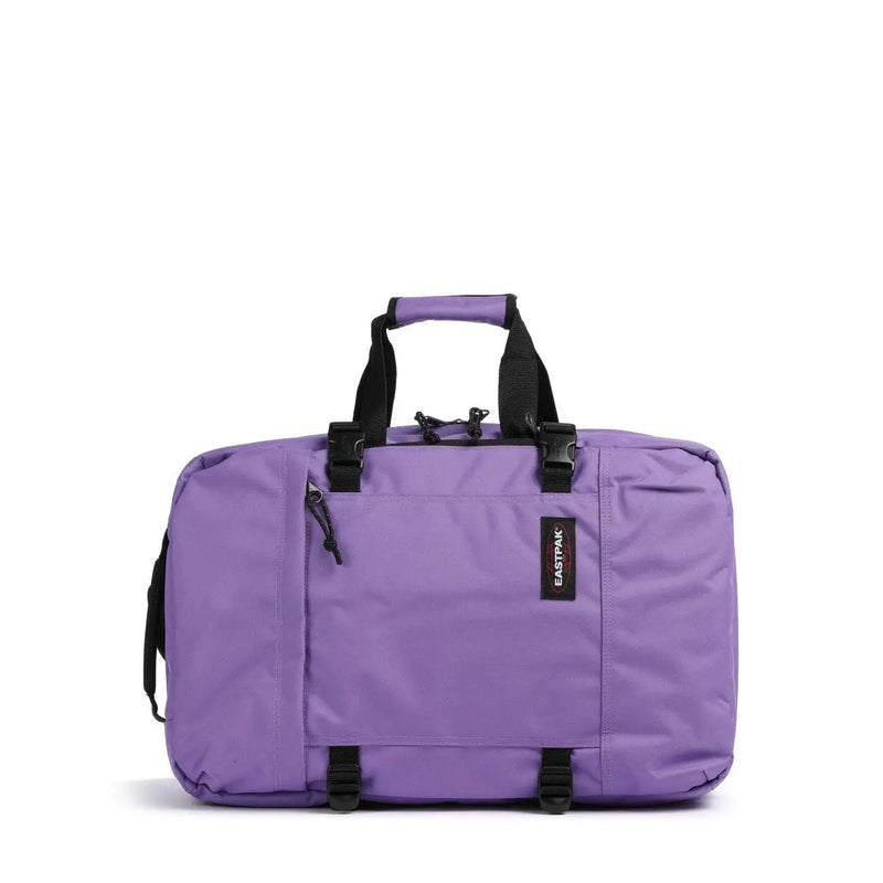 Sac de sport Eastpak pour homme en polyester violet avec sangles et boucles noires, idéal pour les voyages et la salle de sport.