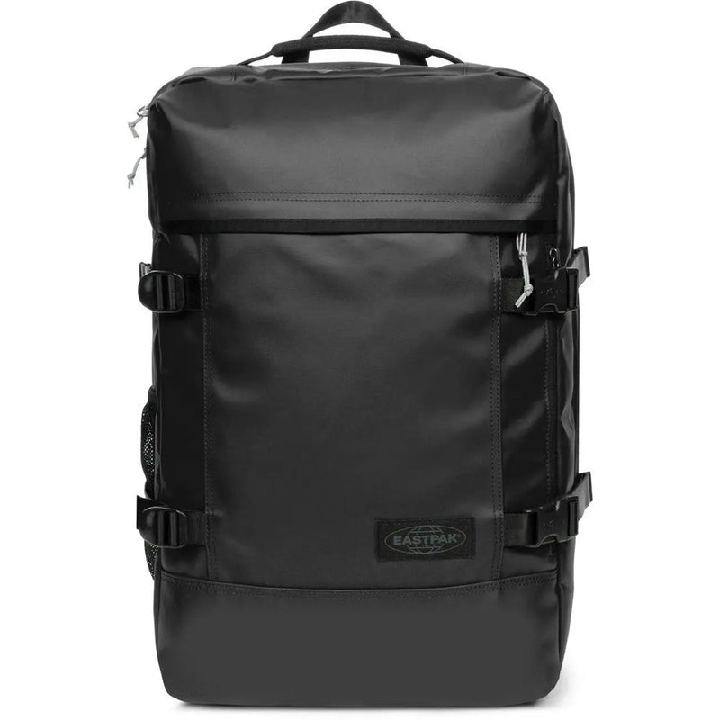 Sac à dos Eastpak pour homme en polyester violet avec poches, dos noir mat et bretelles renforcées.