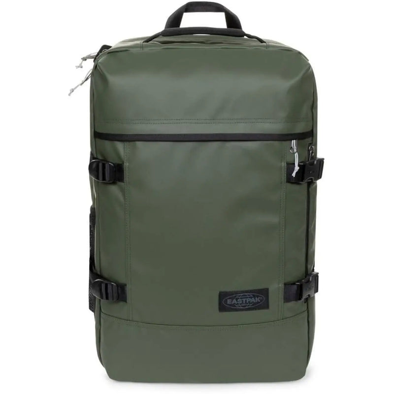 Sac à dos Eastpak pour homme en polyester violet avec poches et sac à dos vert olive avec fermetures éclair et bretelles noires.
