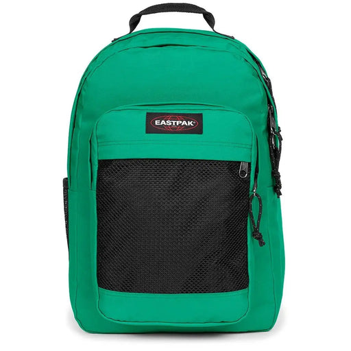 Sac à dos Eastpak pour homme en polyamide vert vif avec poche avant en filet noir et bretelles noires contrastantes.