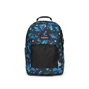 Sac à dos Eastpak pour homme, en polyamide vert, à motif floral bleu foncé, avec poche en filet noir et écusson logo Eastpak.