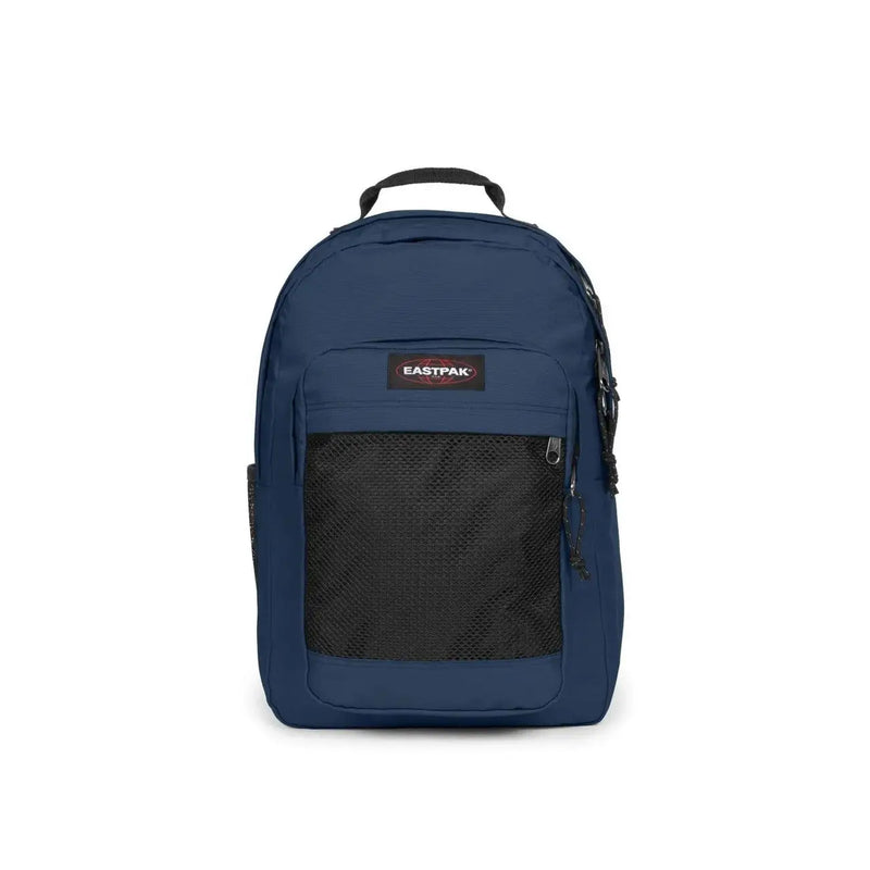 Sac à dos Eastpak pour homme en polyamide bleu marine avec empiècement en filet noir et poche zippée, dimensions : 29 x 44 x 28 cm
