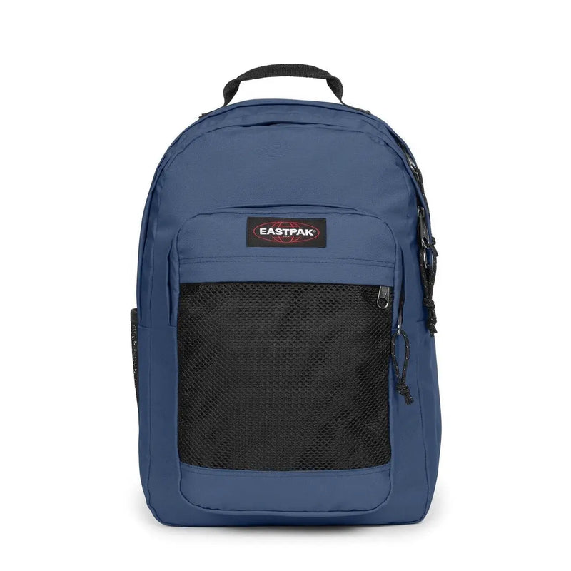 Sac à dos Eastpak bleu pour homme avec poche avant en filet noir et tirettes de fermeture éclair en polyamide vert, dimensions : 29 x 44 x 28 cm