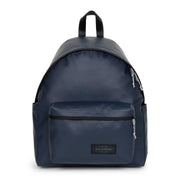 Sac à dos Eastpak bleu marine pour homme, finitions noires, fermetures éclair argentées, poche zippée en polyamide vert, dimensions 40 x 30 x 18 cm.