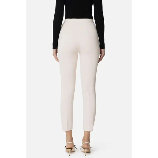 Elisabetta Franchi beige polyester high-waisted tailored trousers for women