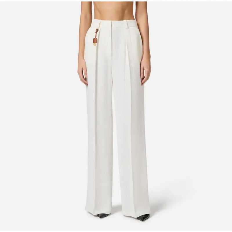 Elisabetta Franchi white linen viscose high-waisted wide-leg trousers