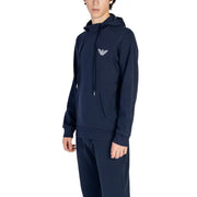 Men’s navy blue hoodie and sweatpants set with white embroidered logo for Emporio Armani Blue Hooded Mens Sweatshirt