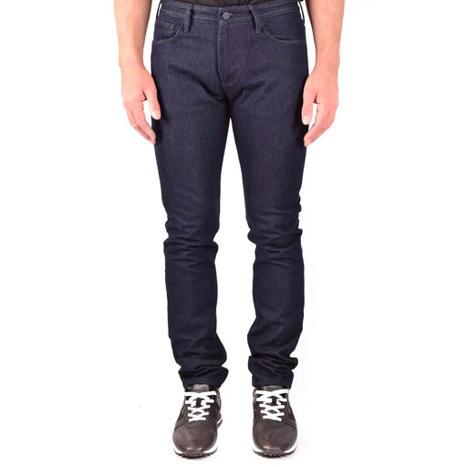 Jean Emporio Armani pour homme, bleu indigo foncé, coupe slim et cinq poches, vue de face