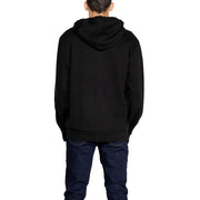 Men’s black full zip hooded sweatshirt with dark blue jeans from Emporio Armani