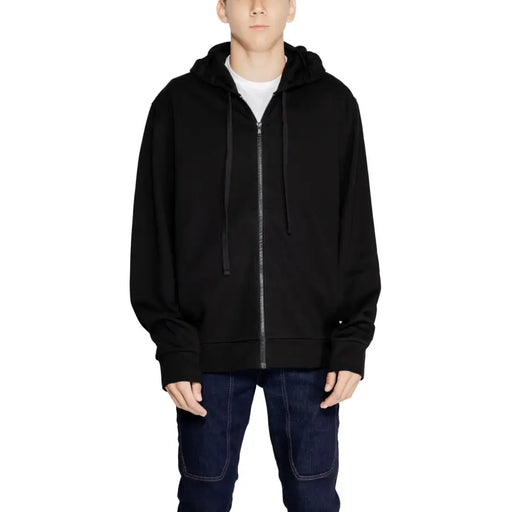 Black Emporio Armani men’s full-zip hooded sweatshirt worn by a person