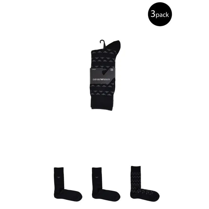 Men’s black patterned ankle socks in a 3-pack from Emporio Armani for fall winter wear