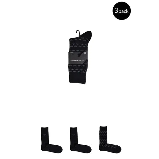 Men’s black patterned ankle socks in a 3-pack from Emporio Armani for fall winter wear