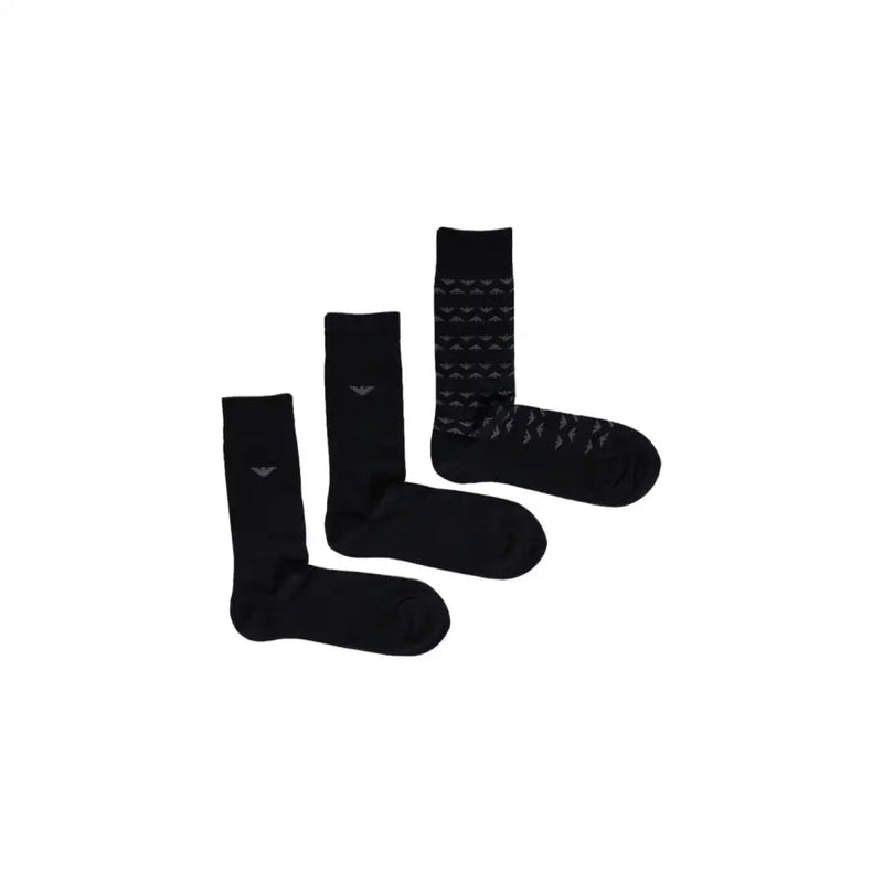 Set of three black men’s cotton socks with solid and subtle pattern designs for Fall Winter collection