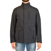 Veste homme noire élégante et moderne, à col montant et grandes poches à rabat, en polyester bleu Emporio Armani, style blazer zippé.