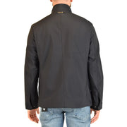 Veste cintrée noire à col montant et surpiqûres discrètes, en polyester bleu Emporio Armani pour homme.