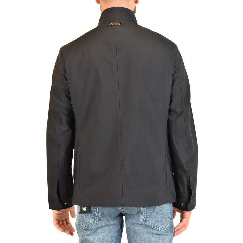 Veste cintrée noire à col montant et surpiqûres discrètes, en polyester bleu Emporio Armani pour homme.