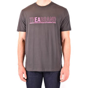 T-shirt Emporio Armani pour homme en coton gris, manches courtes gris foncé et logo rose vif de la marque sur le devant