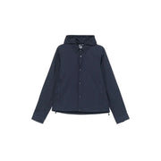 Veste Emporio Armani pour homme, bleu marine foncé, fermeture éclair sur le devant, construction en polyamide et empiècements texturés aux manches, idéale pour le printemps-été.