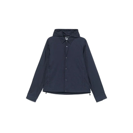 Veste Emporio Armani pour homme, bleu marine foncé, fermeture éclair sur le devant, construction en polyamide et empiècements texturés aux manches, idéale pour le printemps-été.