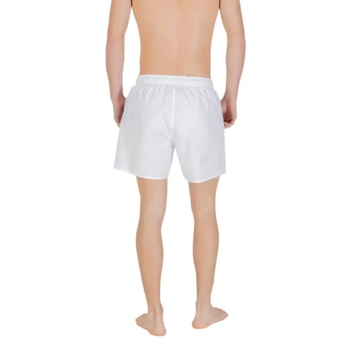 Maillot de bain homme Emporio Armani blanc en coton et polyester avec dentelle et taille élastique