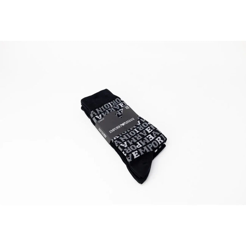 Emporio Armani men’s black socks with a repeating gray emporio armani logo pattern from fall winter collection