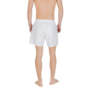 Emporio armani men swimwear white cotton polyester lace swim trunks with elastic waistband