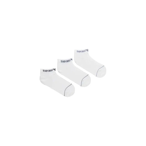 Three-pack of white ankle socks with black trim from Emporio Armani White Mens Underwear collection