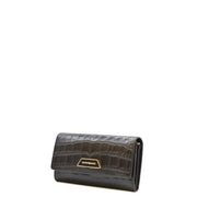 Portefeuille Emporio Armani pour femme en cuir noir à boutons, cuir vert foncé texturé crocodile et plaque logo dorée