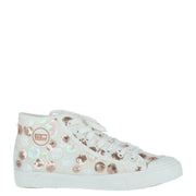 White high-top Enrico Coveri women sneakers with rose gold and iridescent sequin patterns spring summer collection