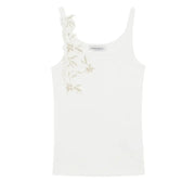 Ermanno Scervino white floral cotton tank top with embroidered shoulder