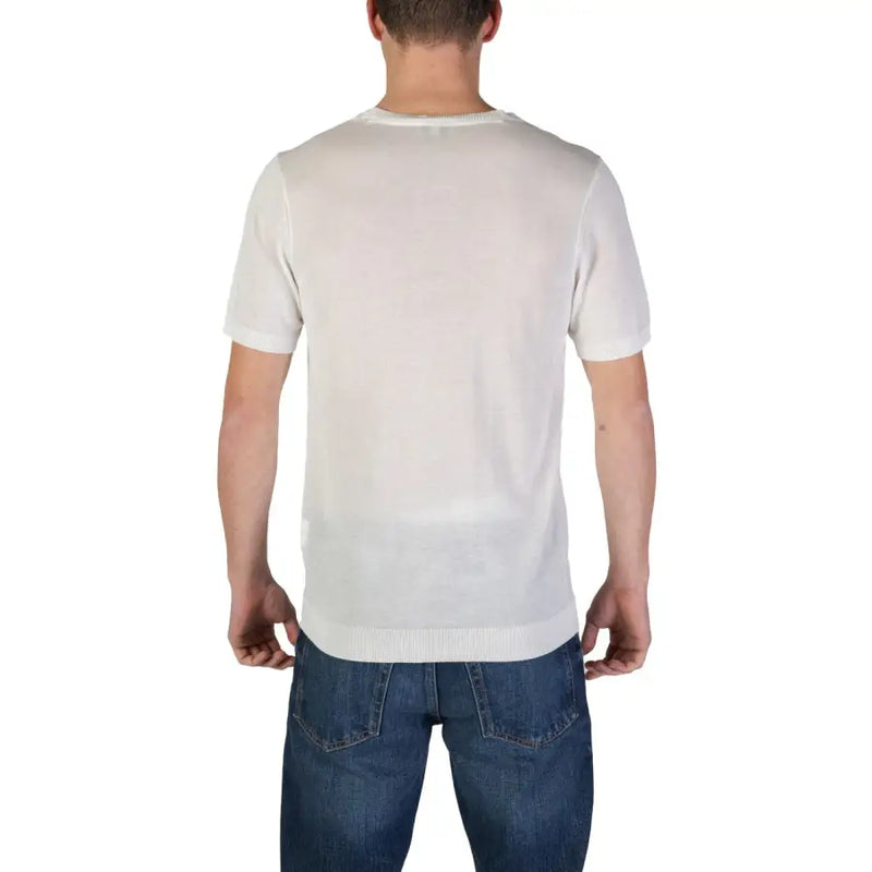 Polo homme blanc à manches courtes en maille viscose de marque de mode t-shirt avec un col rond côtelé et un ourlet