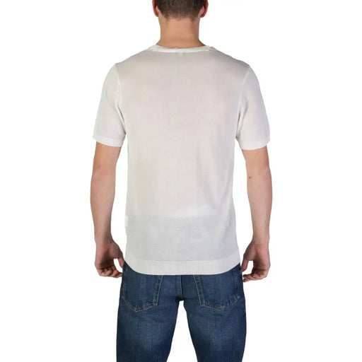 Polo homme blanc à manches courtes en maille viscose de marque de mode t-shirt avec un col rond côtelé et un ourlet