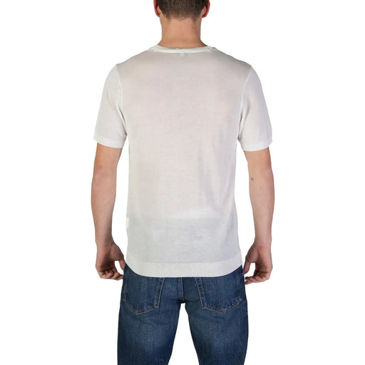 Fashion brand men polo white short sleeve viscose knit t-shirt with ribbed crew neckline and hem