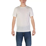 T-shirt blanc à manches courtes et col rond en viscose t-shirt avec ourlet côtelé de la collection polo homme de la marque de mode