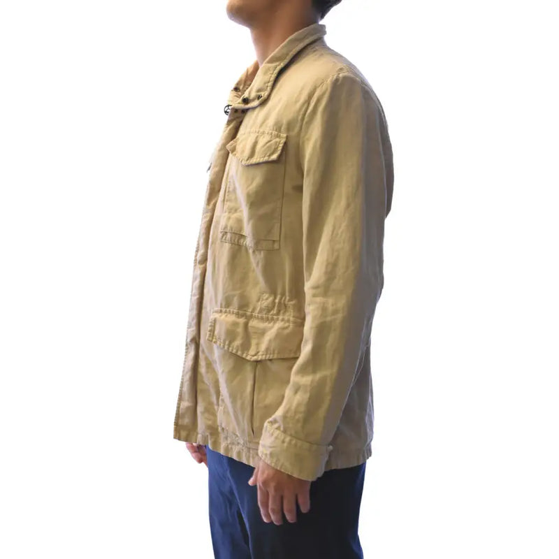 Blazer homme Fay en coton et lin beige, avec de multiples poches à rabat et un col style veste utilitaire