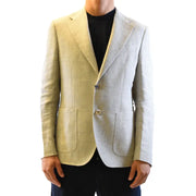 Blazer homme Fay en coton et lin bleu clair à carreaux, col à revers, tissu texturé beige clair et deux poches avant
