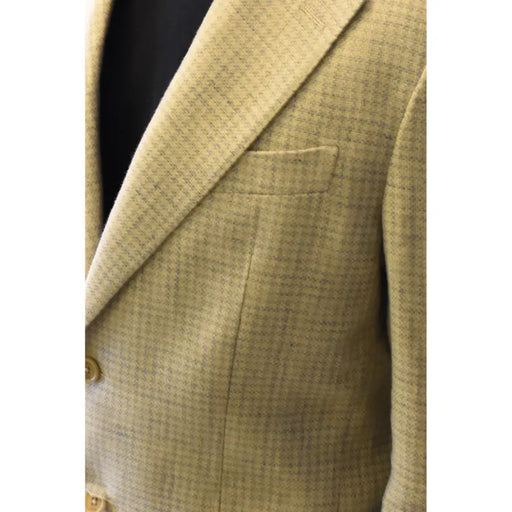 Blazer homme Fay en laine à chevrons beige et gris avec revers cranté, style coton et lin à carreaux bleu clair.