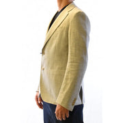 Blazer homme Fay bleu clair à carreaux en coton et lin, col à revers, tissu beige clair à la texture subtile et boutons assortis