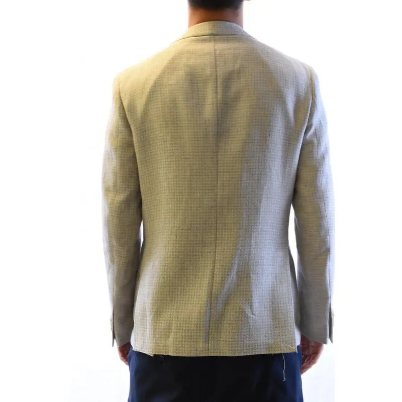 Blazer homme Fay beige clair à motif à carreaux discret, confectionné en coton et lin texturé.