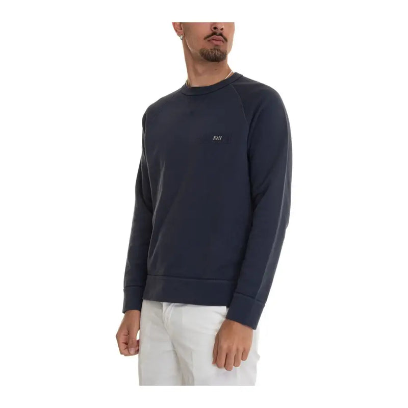 Sweat-shirt Fay pour homme, bleu marine foncé, en maille de coton, col rond, avec petit logo brodé sur la poitrine gauche.