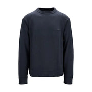 Sweat-shirt Fay pour homme, en maille de coton bleu marine foncé, col rond, avec un discret logo noir sur la poitrine gauche.