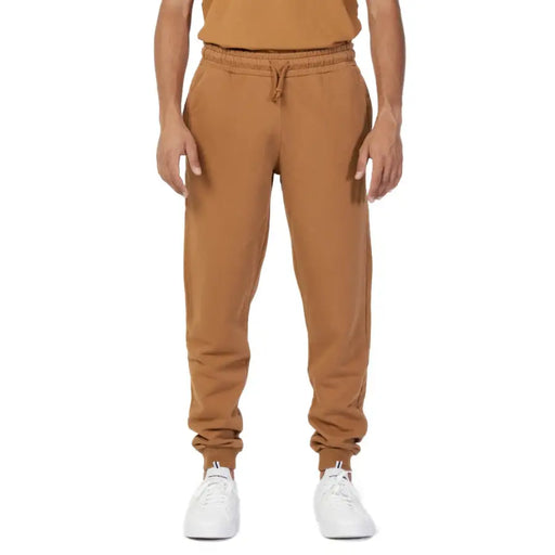Fila men fall winter brown cotton trousers with laces featuring caramel-colored jogger pants with elastic waistband and drawstring