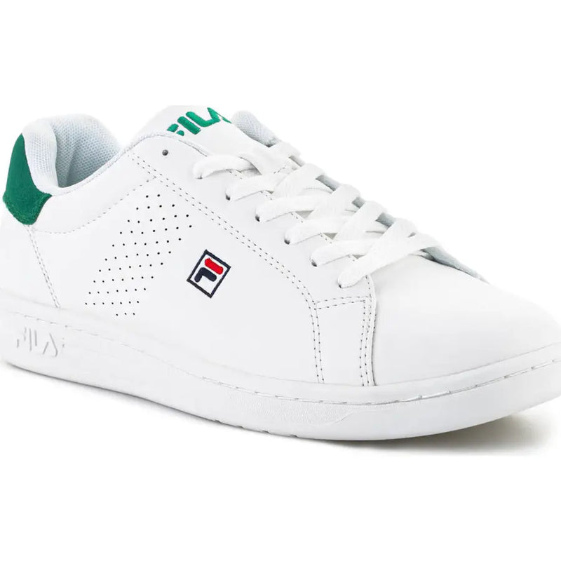 Fila men white sneakers with green accents perforated leather upper and clean stitching for all seasons use