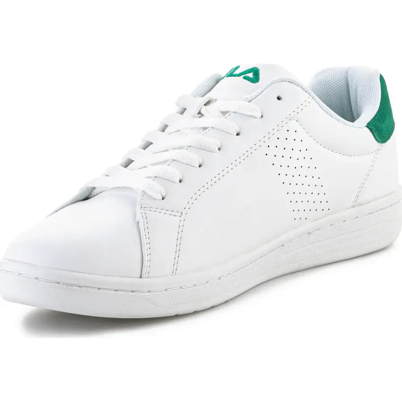 Fila men white low-top sneaker with green heel tab and logo featuring perforated side detailing for all seasons