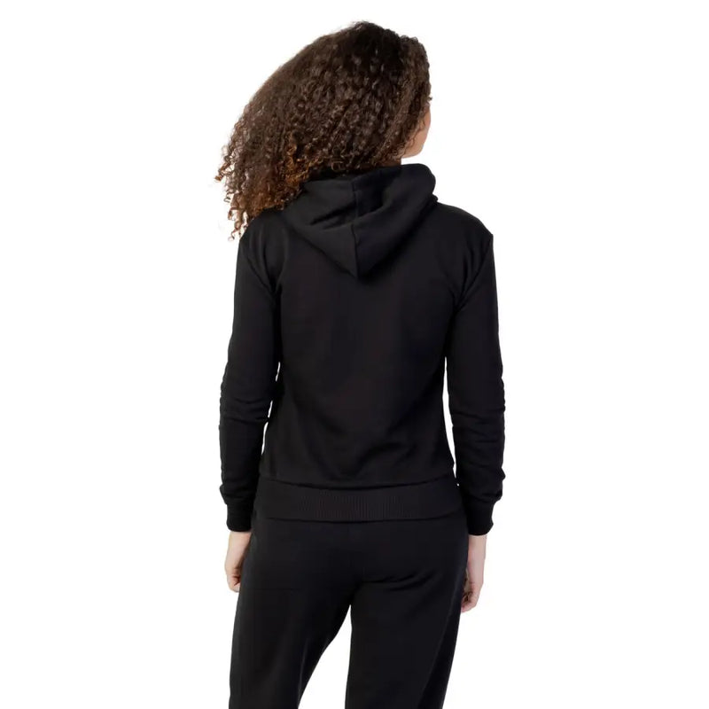 Black Fila women’s hooded sweatshirt with ribbed cuffs and waistband made of 100% cotton for casual wear