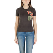 Dark grey fitted T-shirt with colorful floral print on chest for Desigual Women Spring Summer collection
