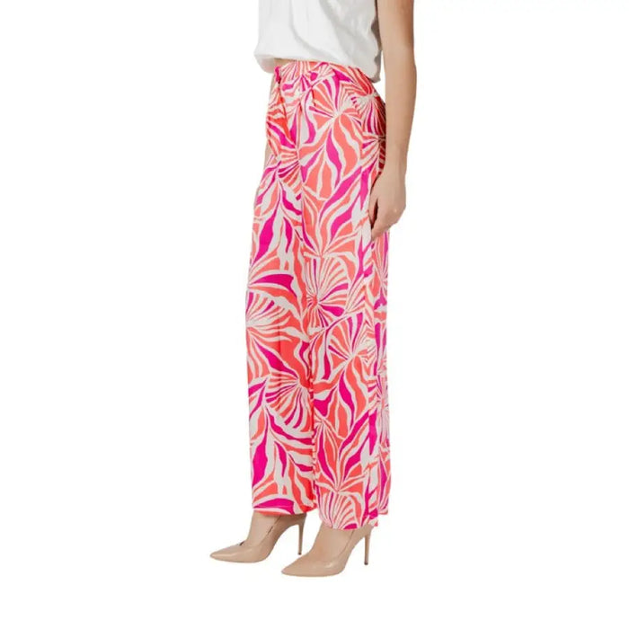 Floral-patterned wide leg pants showcasing a vibrant, stylish design for fashionable wear