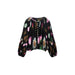 Floral print balloon sleeve button down blouse displayed in a fashion product image