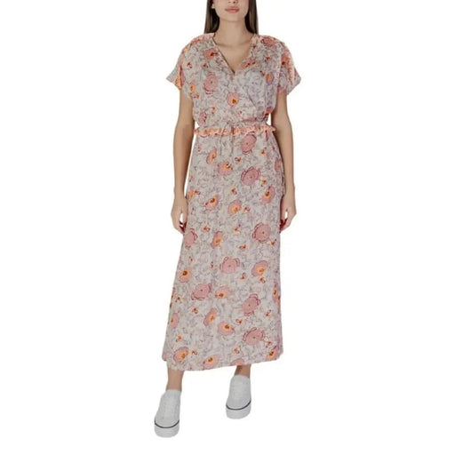 B.young Pink Printed V-Neck Short Dress in Floral Print, made from 100% Cotton