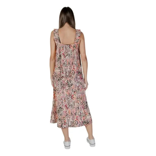 B.young Women’s Pink Printed Cotton Dress with Square Neckline and Floral Print Design